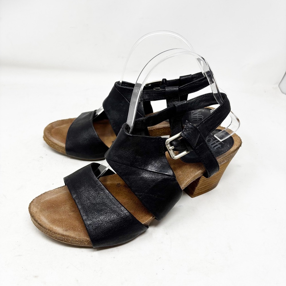 Sofft Womens Black Leather Strappy Block Heel Sandals Womens Size 9.5